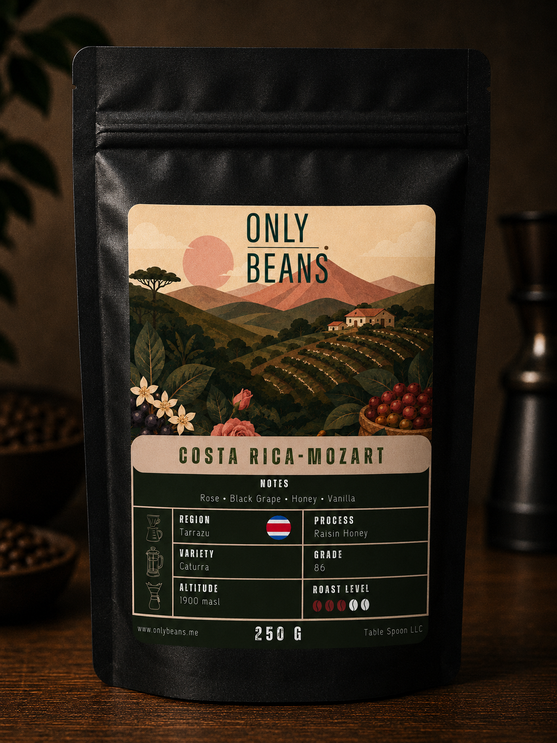 Mozart specialty coffee bag from Costa Rica