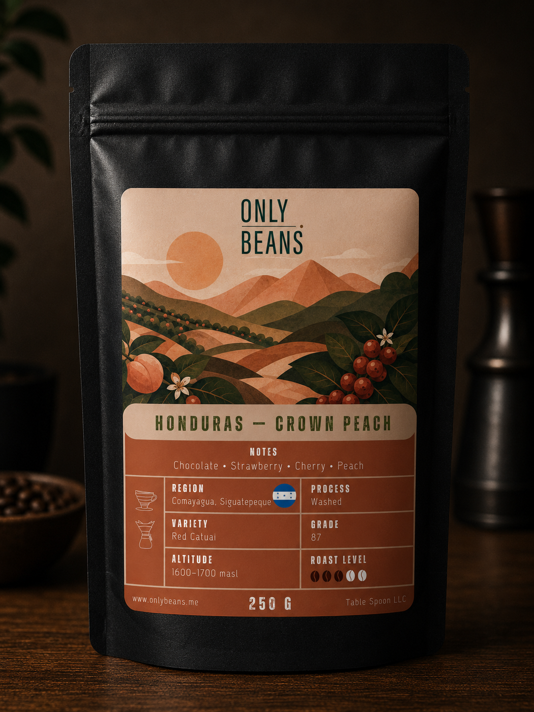 Crown Peach specialty coffee bag from Honduras