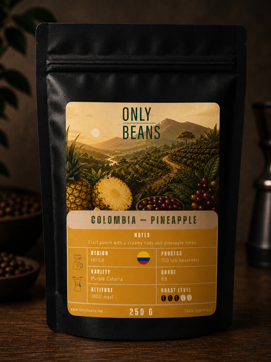 Colombia Pineapple specialty coffee bag from Colombia